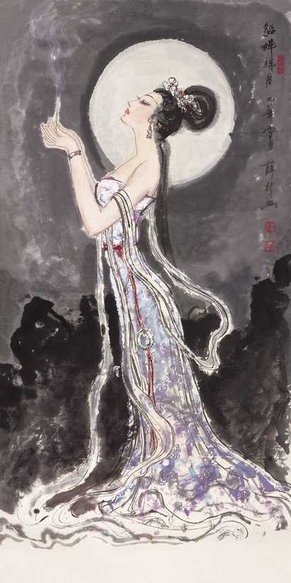 薛林兴 1998年作 貂婵拜月 立轴